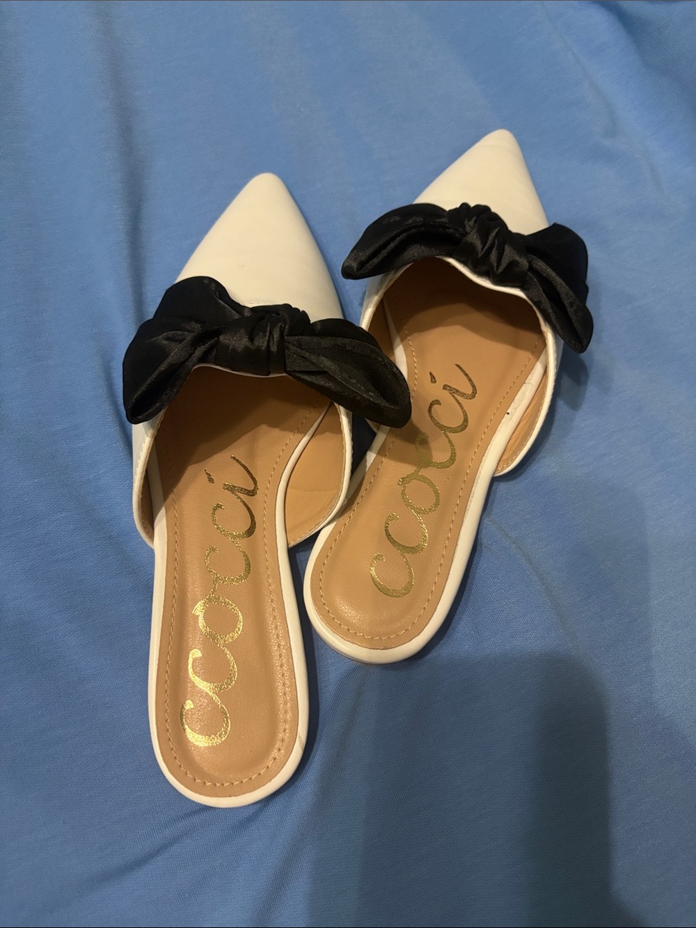 Ccocci White Pointed-Toe Mules with Black Bow 7